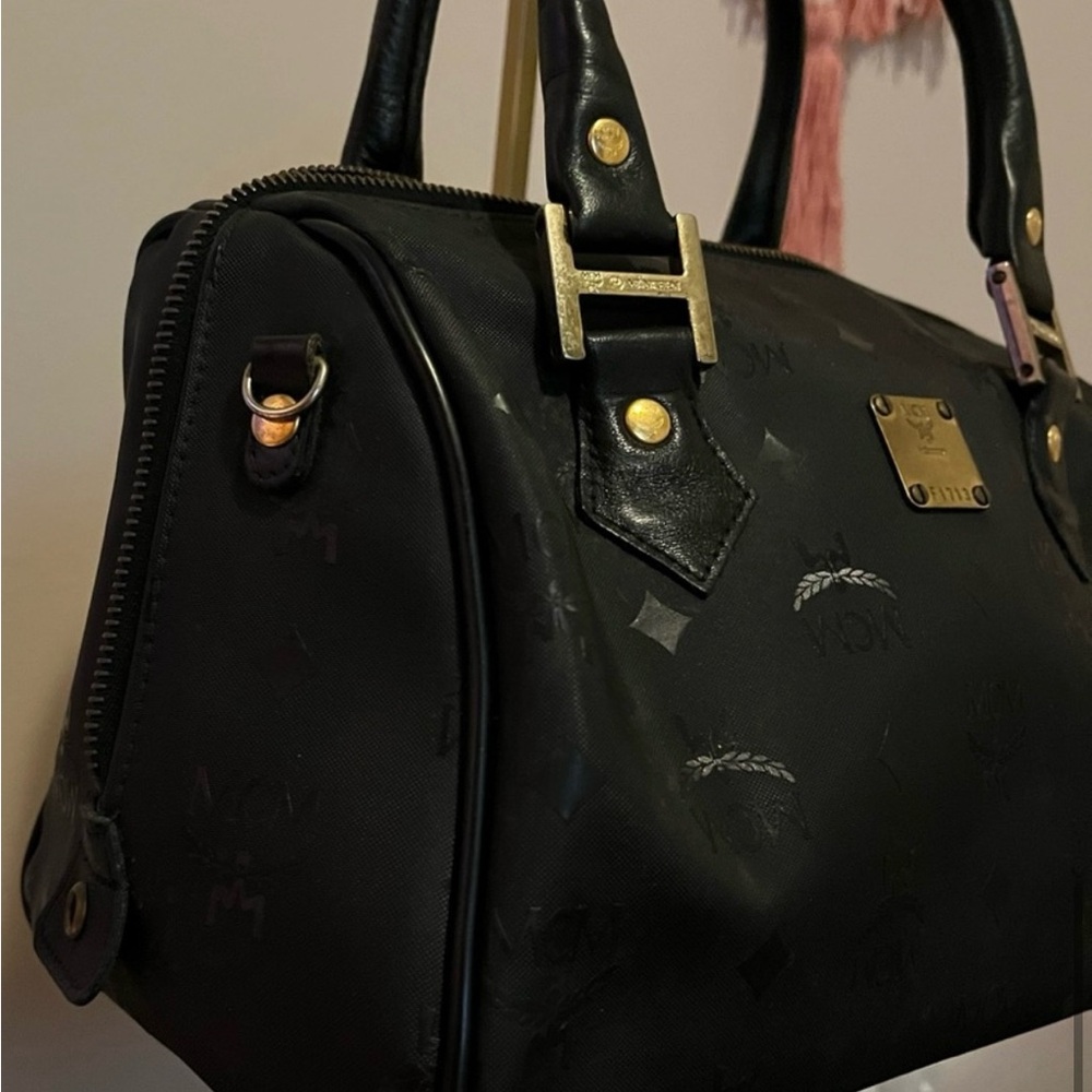 MCM Black Satchel with Structured Design and Monogram - Picture 7 of 15